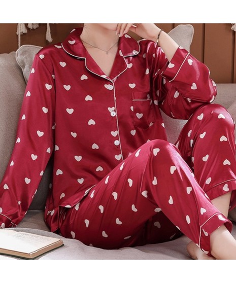 Romantic Red Heart Satin Pajamas